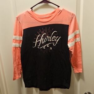 Hurley Kids' Black and Coral Long Sleeve Tee